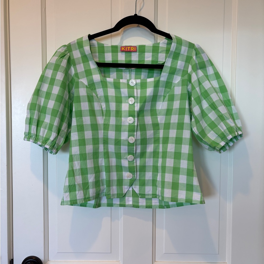 Kitri Green Checkered Blouse